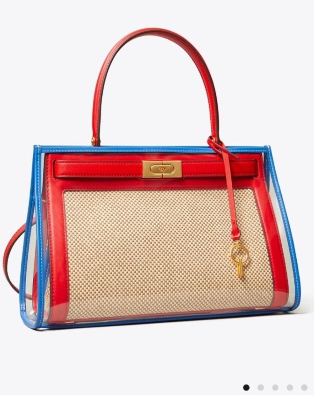 Tory Burch Lee Radziwill Clear PVC Woven Leather Top Handle Bag Structured